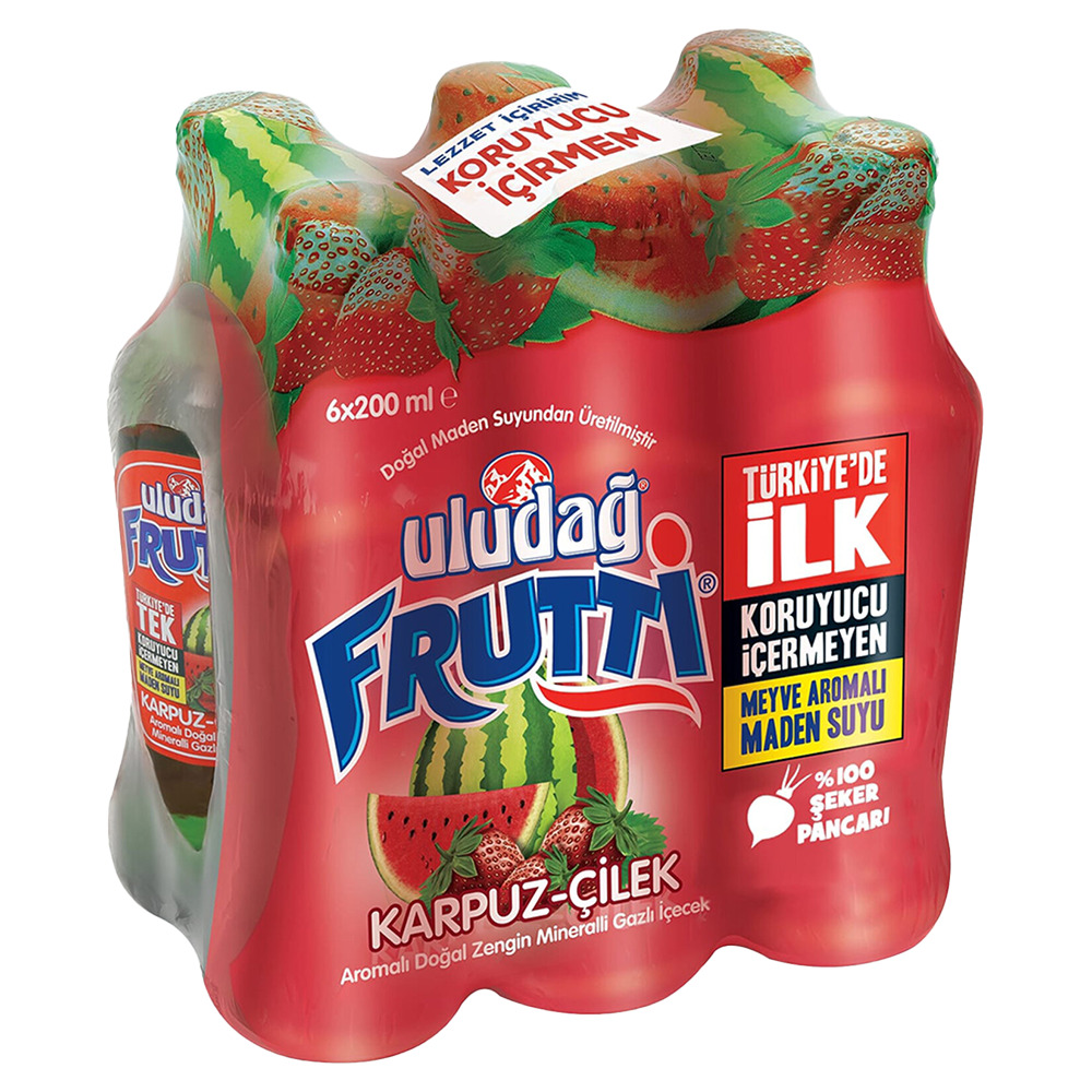 Uludağ Frutti Karpuz Çilek Aromalı Maden Suyu 6*200 ml