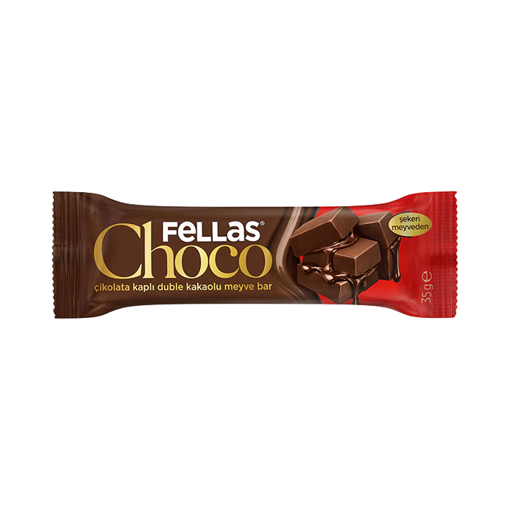 Fellas Choco Çikolata Kaplı Duble Kakaolu Glutensiz Meyve Bar 35Gr