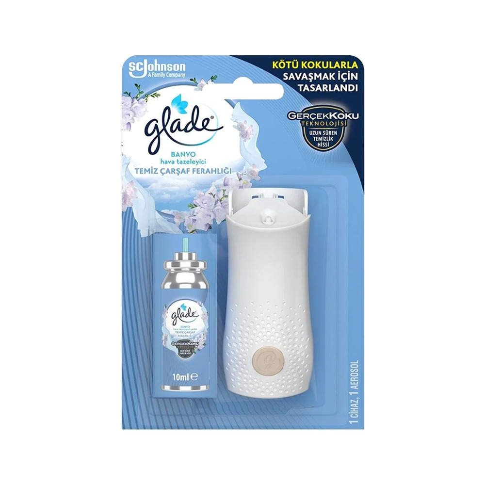 Glade Banyo Hava Tazeleyici Cihaz + Aerosol temiz Çarşaf Ferahlığı