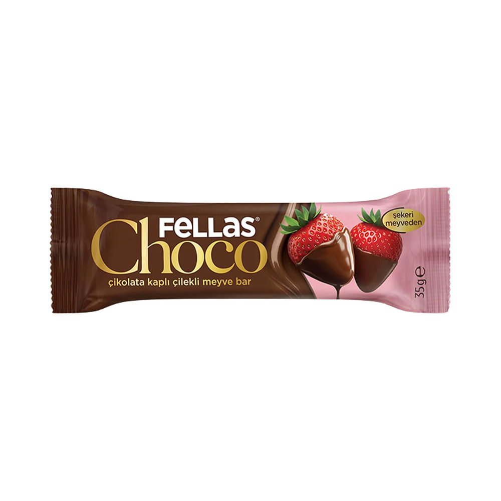 Fellas Choco Çikolata Kaplı Çilekli Meyve Bar Glutensiz 35 Gr