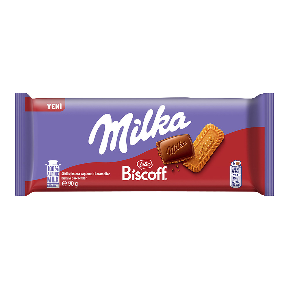 Milka Çikolata Lotus Biscoff Sütlü Çikolata Kaplamalı Karamelize Bisküvi Parçacıkları 90Gr