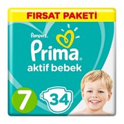 Prima Aktif Bebek Fırsat Paketi Bebek Bezi 34’lü  15+ Kg No:7 