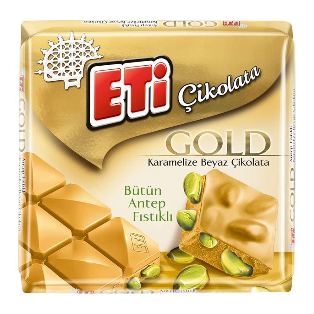 Eti Gold Karamelize Beyaz Çikolata Antep Fıstıklı Kare 60 Gr
