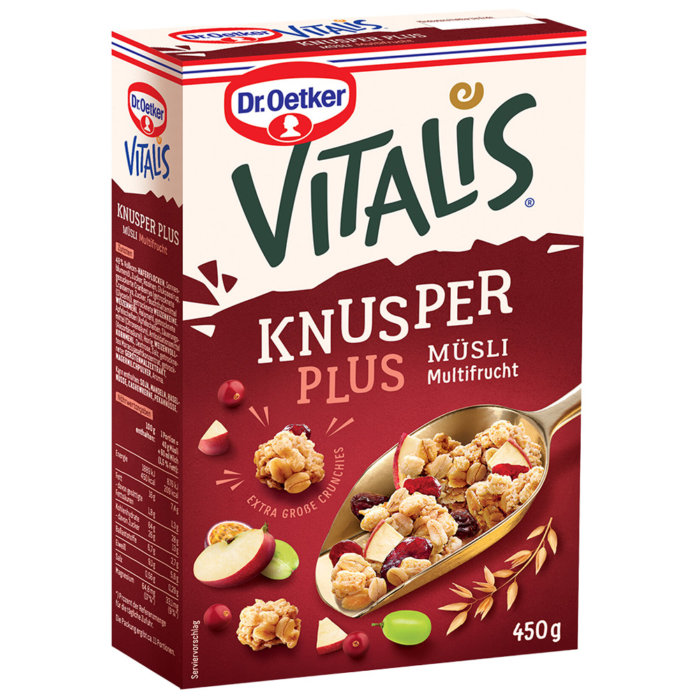 Dr. Oetker Vitalis Knusper Plus Multi Frucht 450 Gr.**
