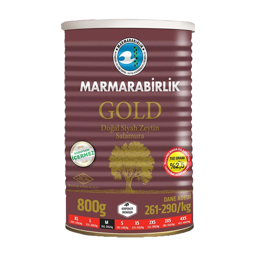 Marmara Birlik Gold Az Tuzlu Siyah Zeytin 800 Gr 261-290