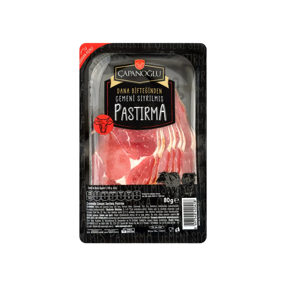 Çapanoğlu Çemeni Sıyrılmış Dana Bifteğinden Pastırma 80Gr
