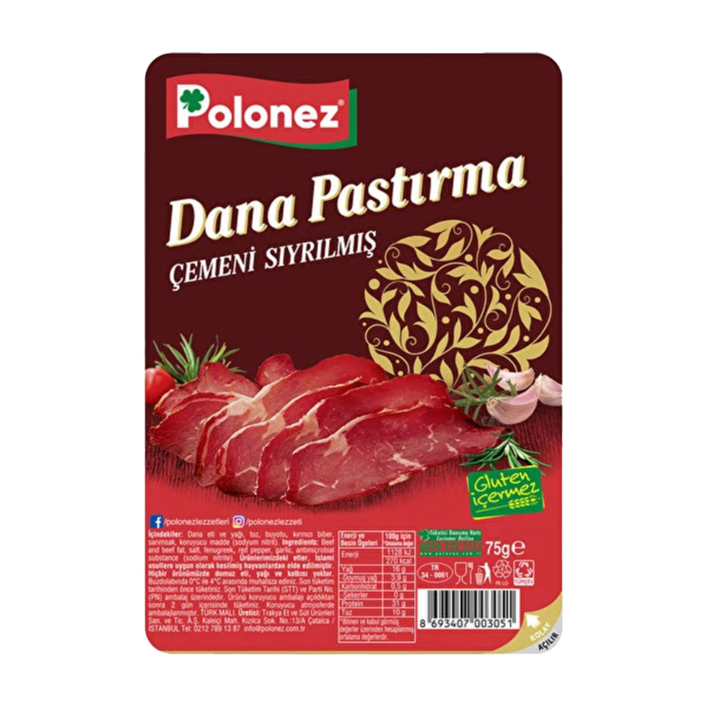 Polonez Çemeni Sıyrılmış Dana Pastırma 75 Gr
