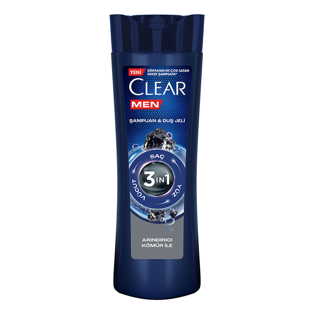 Clear Men Şampuan +Duş Jeli 350 Ml 3 in 1 Arındırıcı Kömür