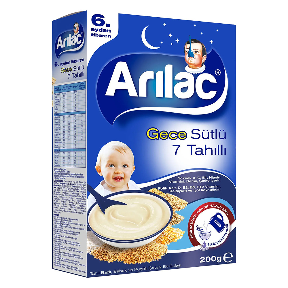 Arılac Mama Gece Sütlü 7 Tahıllı 200Gr  4-36 Ay